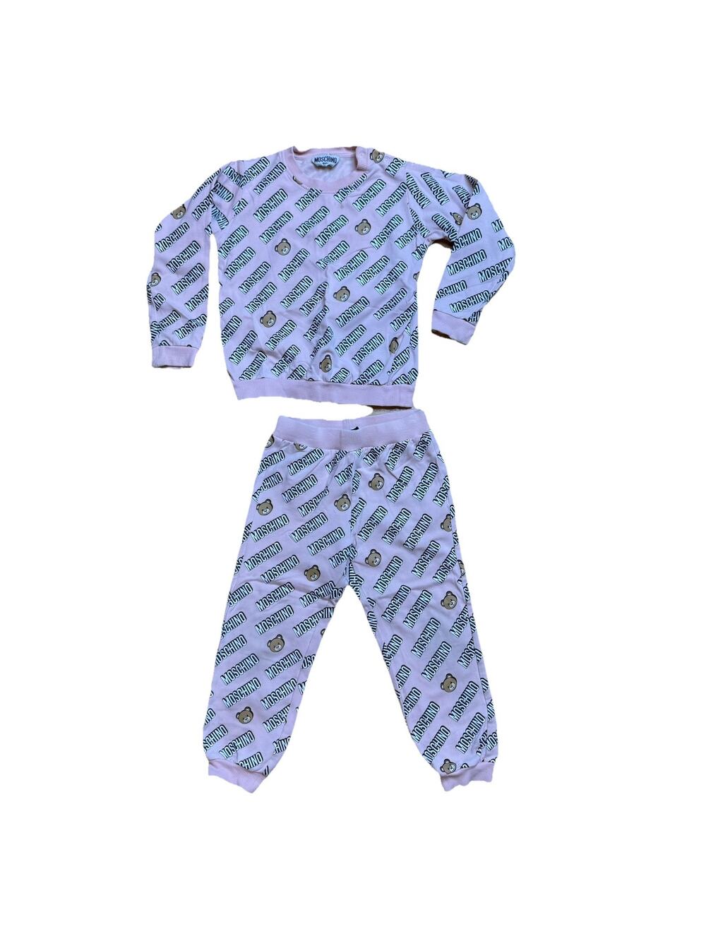 Moschino Baby Girl Sweat Track Suit Set Cotton Bear Step And Repeat Pink Sz 2T